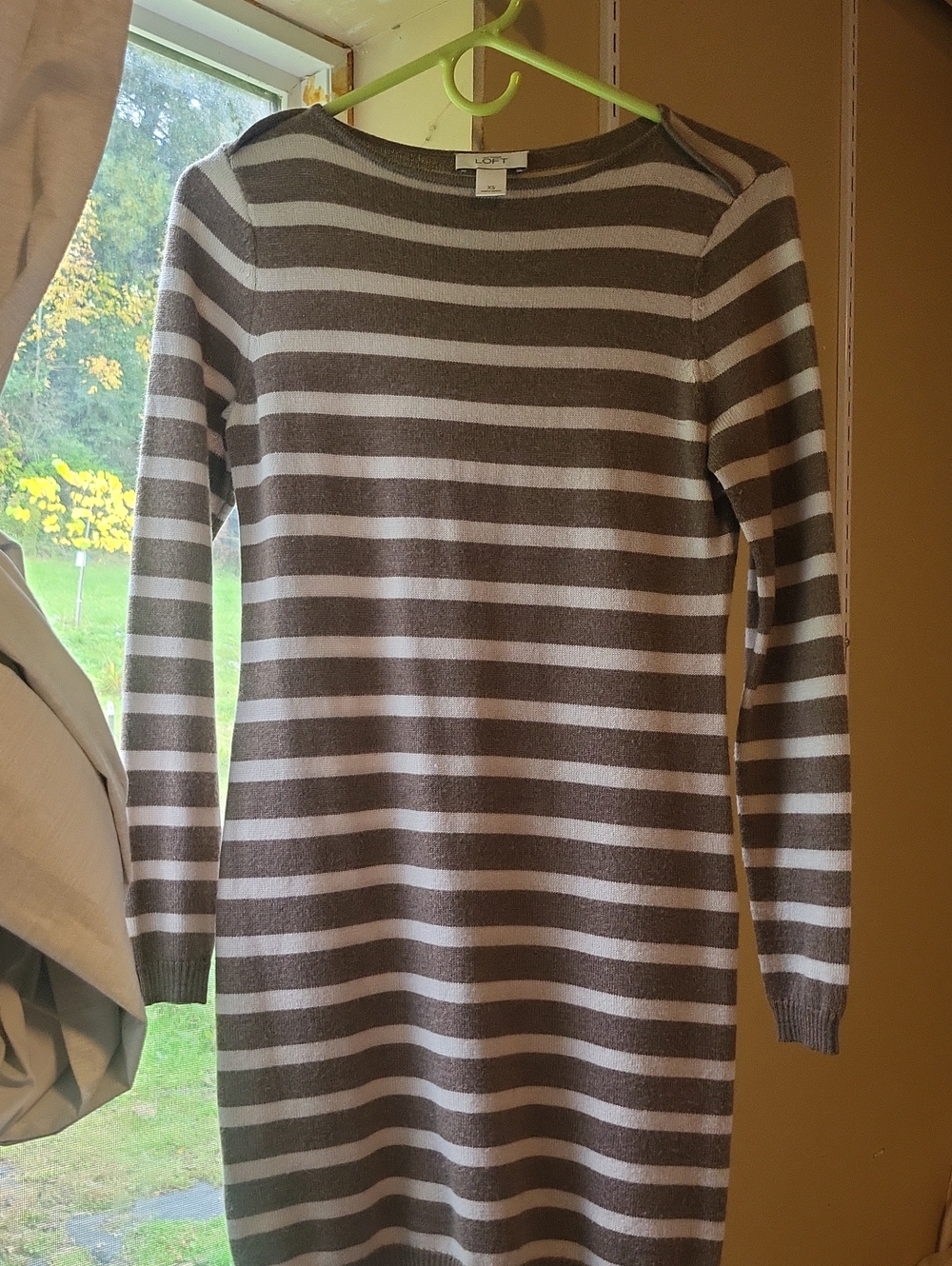 LOFT Striped Long Sleeve Sweater Dress in Gray and White